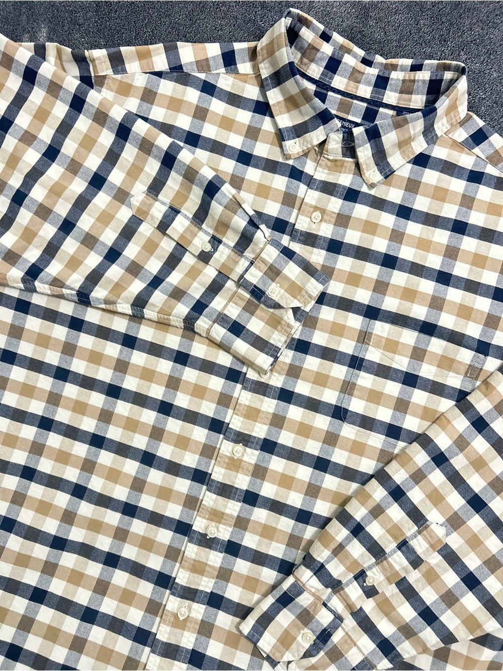 Cremieux Classic Mens Shirts 3XB White Blue Brown Check Long Sleeve Button Down
